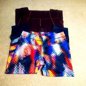 Lot Of 2 Athleta Women's High Waist Leggings Lava Sonar Multicolored& Burgundy S